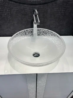 MaestroBath 17" Camelia Luxury Crystal ADA Oval Bathroom Sink, Matte, Glass, Matt White, ATE-CAM-WHM
