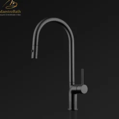 MaestroBath 1.8 GPM Aura Modern ADA Kitchen Faucet With 2 Jets, Black, Lead-Free Brass, Matt Black, KIT-AUR-BLK