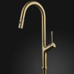 MaestroBath 1.8 GPM Brezza Modern ADA Kitchen Faucet With 2 Jets, Brushed Gold, Lead-Free Brass, KIT-BRZ-BGL