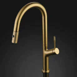 MaestroBath 1.8 GPM Brezza Modern ADA Kitchen Faucet With 2 Jets, Brushed Gold, Lead-Free Brass, KIT-BRZ-BGL