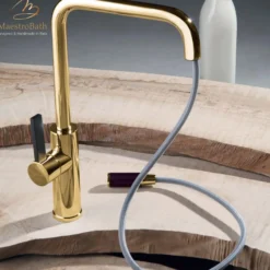 MaestroBath 1.8 GPM Luce Mono Shower ADA Kitchen Faucet, Chrome, Polished Gold, Lead-Free Brass, KIT-LUC-GLD