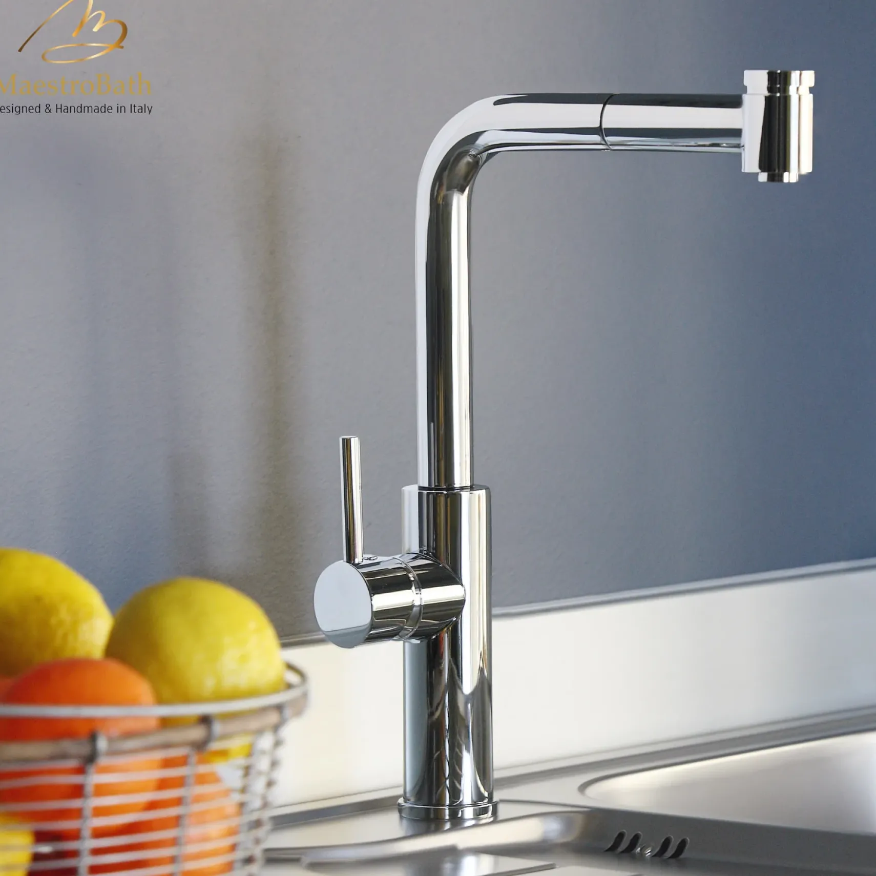 MaestroBath 1.8 GPM Mare Extendable Head ADA Kitchen Faucet, Chrome, Lead-Free Brass, Polished Chrome, KIT-MAR-CHR