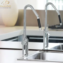 MaestroBath 1.8 GPM Serpente Designer ADA Kitchen Faucet, Brushed Nickel, Lead-Free Brass, KIT-SER-BNI