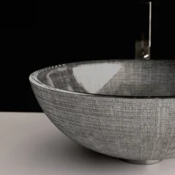 MaestroBath 17" Monarca Glass Vessel ADA Oval Bathroom Sink, Silver and Black, Crystal, Glossy Silver Black, ATE-MON-SLB