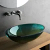 MaestroBath 15" Nebbia Luxury Oval Vessel ADA Bathroom Sink, Teal, Crystal, PLI-NEO-OTT