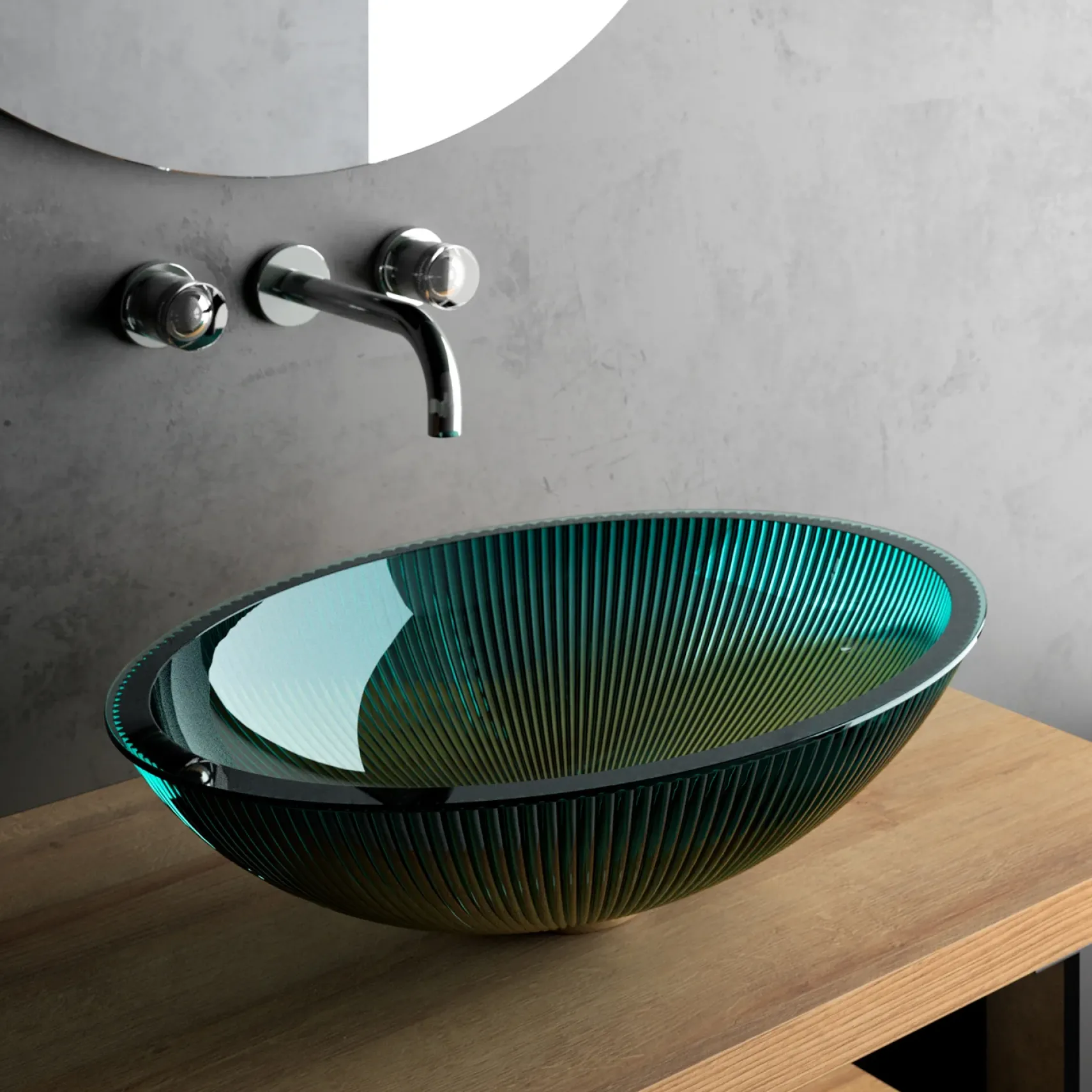 MaestroBath 15" Nebbia Luxury Oval Vessel ADA Bathroom Sink, Teal, Crystal, PLI-NEO-OTT