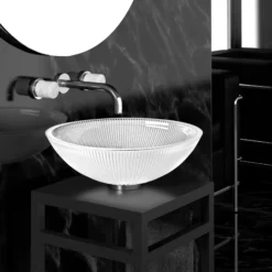 MaestroBath 15" Nebbia Luxury Round Vessel ADA Oval Bathroom Sink, White, Crystal, PLI-NER-WHT