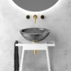 MaestroBath 15" Nebbia Luxury Round Vessel ADA Oval Bathroom Sink, Black, Crystal, PLI-NER-BLK