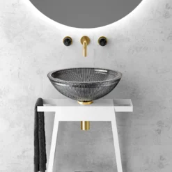 MaestroBath 15" Nebbia Luxury Round Vessel ADA Oval Bathroom Sink, Black, Crystal, PLI-NER-BLK
