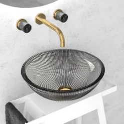 MaestroBath 15" Nebbia Luxury Round Vessel ADA Oval Bathroom Sink, Black, Crystal, PLI-NER-BLK