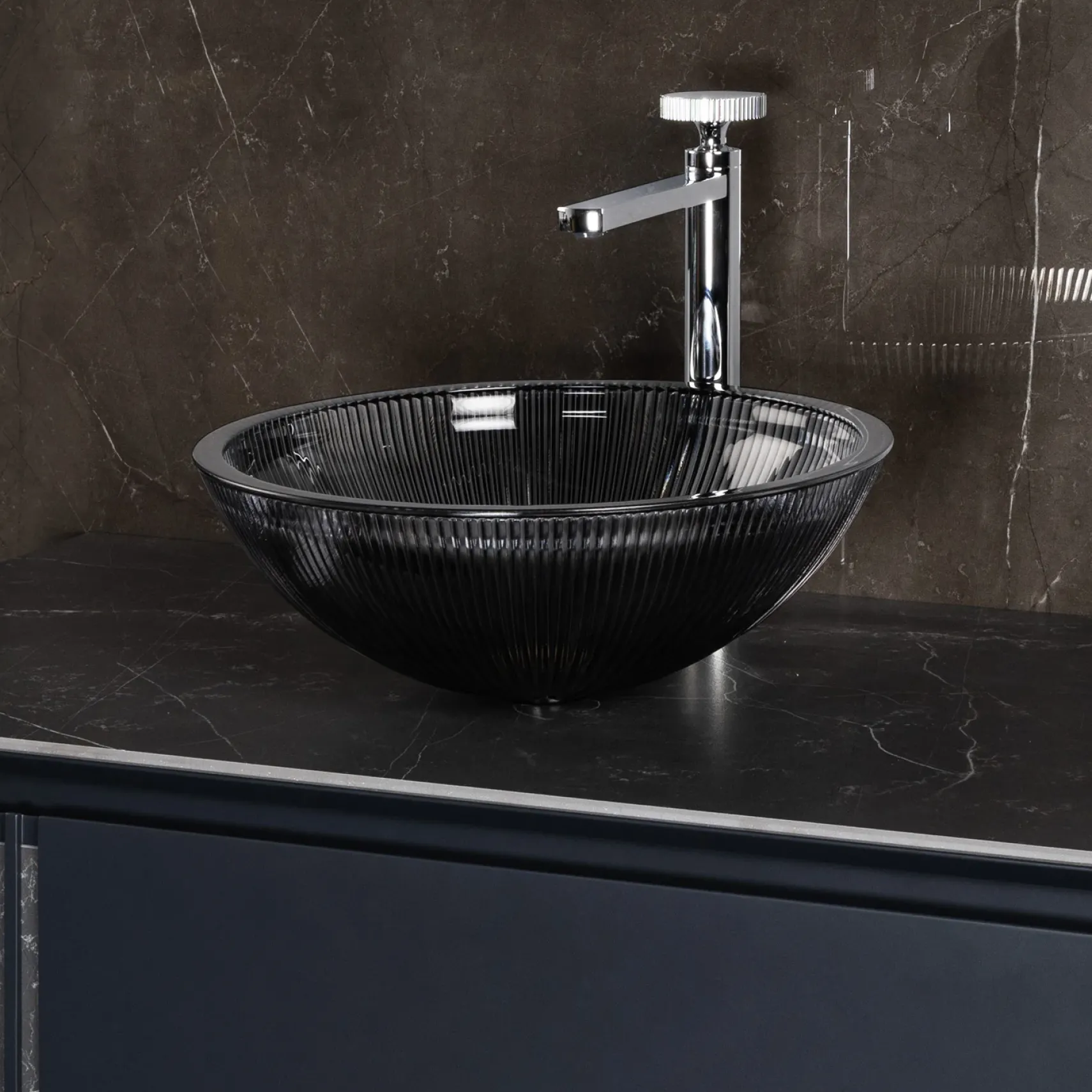 MaestroBath 15" Nebbia Luxury Round Vessel ADA Oval Bathroom Sink, Black, Crystal, PLI-NER-BLK