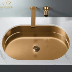 MaestroBath 15" Raggio Modern Oval Under-Mount ADA Rectangle Bathroom Sink, Brushed Rose Gold, Stainless Steel, STN-RAG-RGO