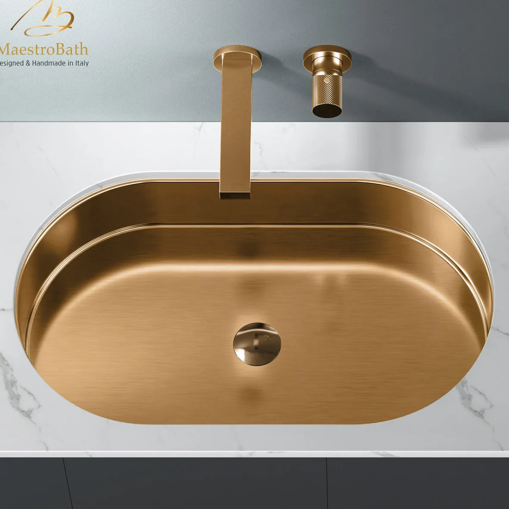 MaestroBath 15" Raggio Modern Oval Under-Mount ADA Rectangle Bathroom Sink, Brushed Rose Gold, Stainless Steel, STN-RAG-RGO