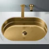 MaestroBath 15" Raggio Modern Oval Under-Mount ADA Rectangle Bathroom Sink, Brushed Gold, Stainless Steel, STN-RAG-BRG