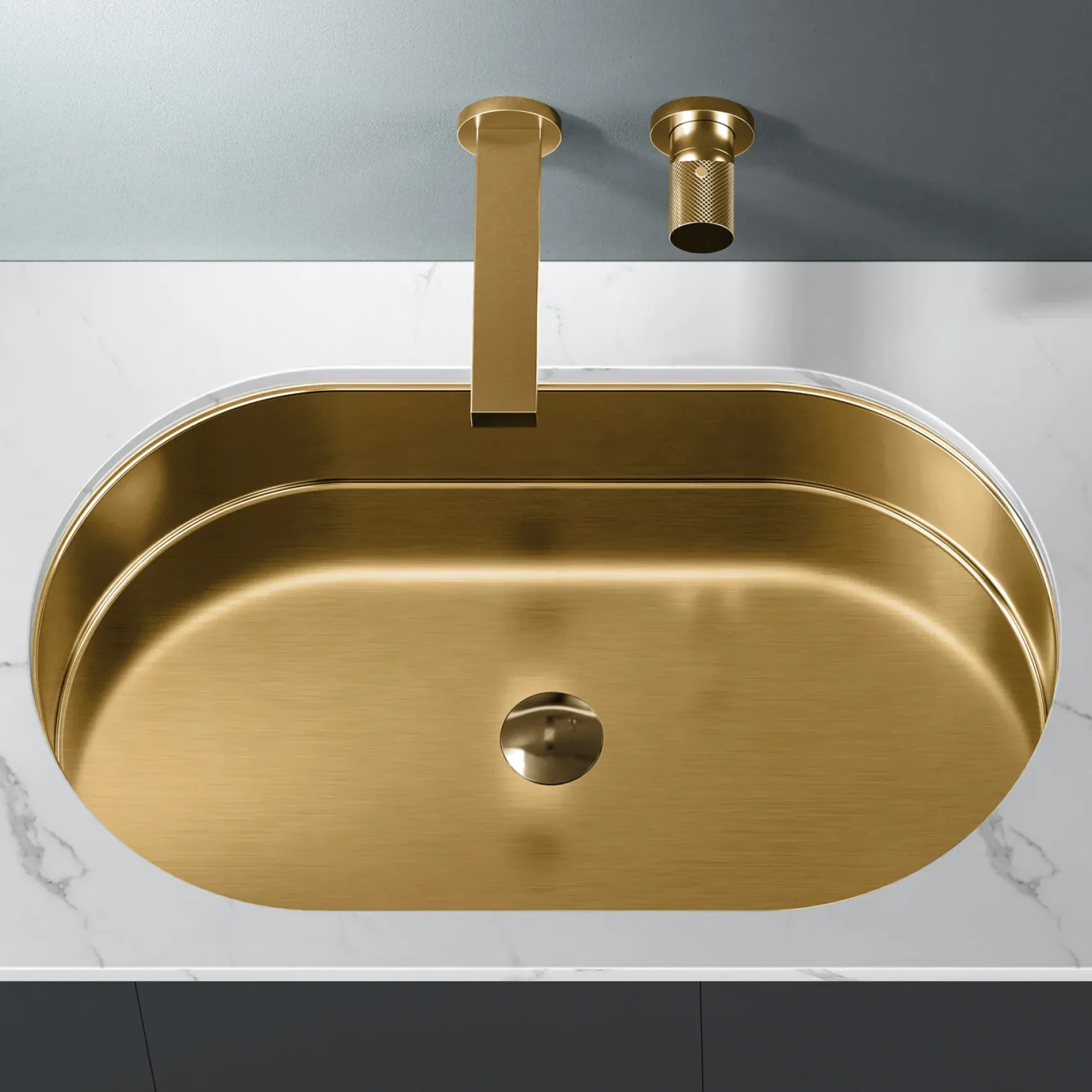 MaestroBath 15" Raggio Modern Oval Under-Mount ADA Rectangle Bathroom Sink, Brushed Gold, Stainless Steel, STN-RAG-BRG