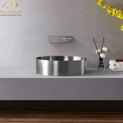 MaestroBath 16" Regina Modern Round Vessel ADA Bathroom Sink, Brushed Silver, Stainless Steel, STN-RGN-BRS