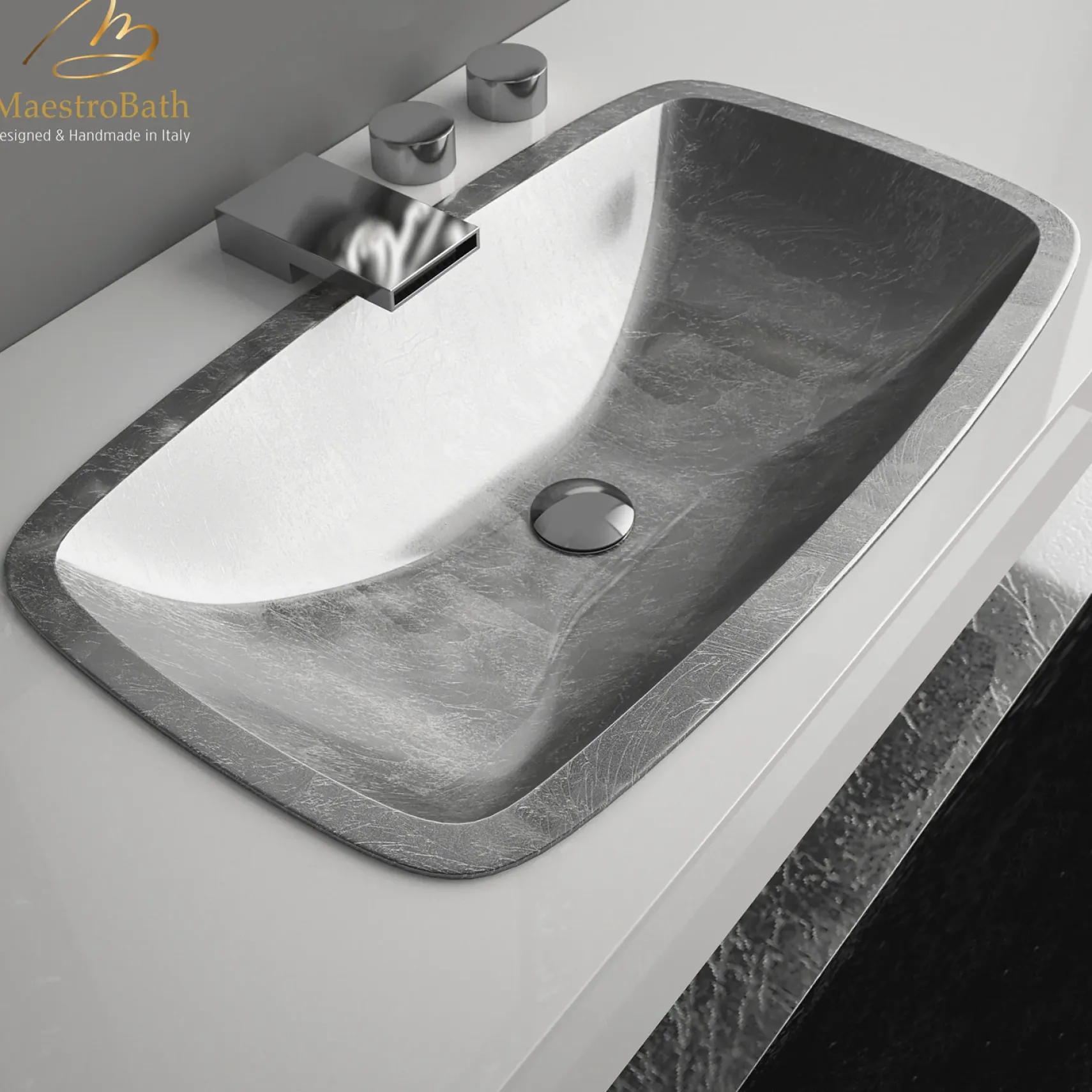 MaestroBath 25" Spiaggia ADA Rectangle Bathroom Sink, Silver Leaf, Pert/Acrylic, PER-SPG-SLL