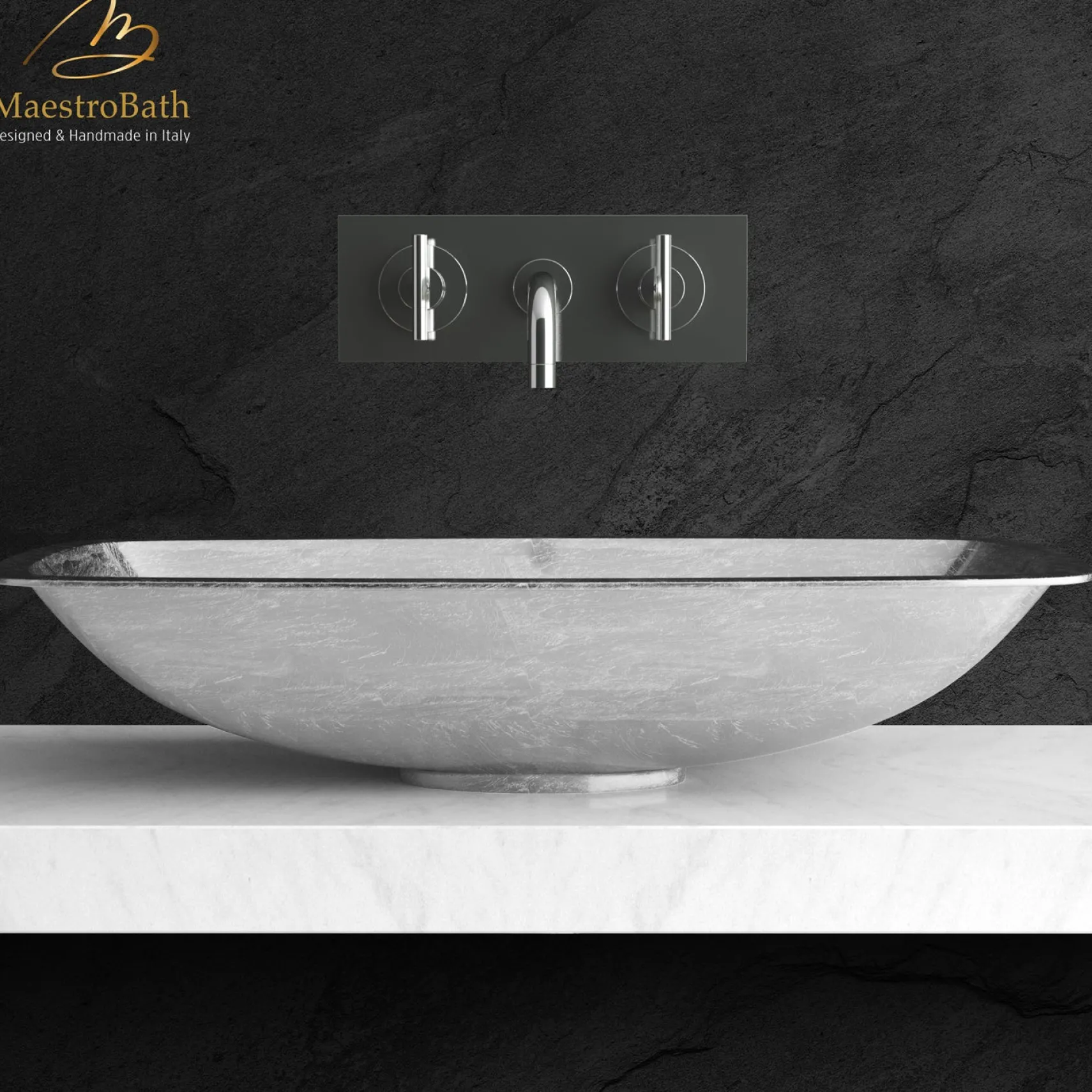 MaestroBath 25" Spiaggia ADA Rectangle Bathroom Sink, Silver Leaf, Pert/Acrylic, PER-SPG-SLL