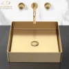 MaestroBath 16" Stella Modern Square Vessel ADA Bathroom Sink, Brushed Gold, Stainless Steel, STN-STL-BRG