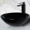 MaestroBath 17" Verona Round Crystal ADA Bathroom Sink, Black, Tempered glass, SIN-VER-BLK