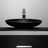 MaestroBath 16" Vetro Cigno Max Vessel ADA Oval Bathroom Sink, Black, Resin and Glass, Matt Black, VET-CIM-BLK
