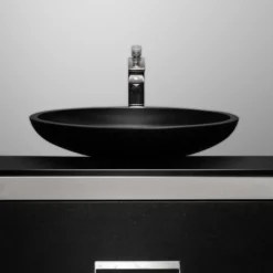 MaestroBath 16" Vetro Cigno Max Vessel ADA Oval Bathroom Sink, Black, Resin and Glass, Matt Black, VET-CIM-BLK