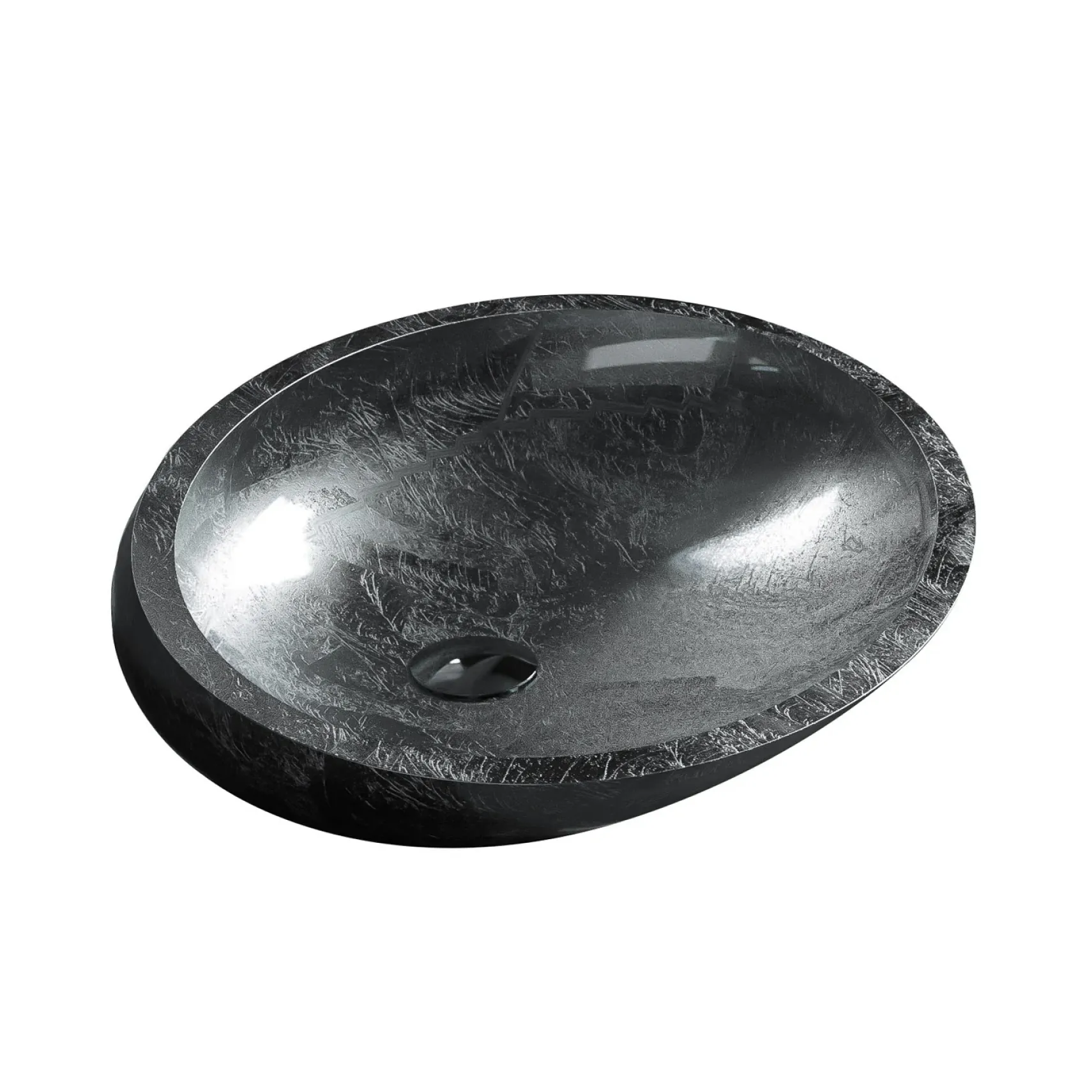 MaestroBath 16" Vetro Cigno Max Vessel ADA Oval Bathroom Sink, Silver Leaf, Resin and Glass, VET-CIM-SLL