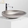 MaestroBath 16" Vetro Cigno Max Vessel ADA Oval Bathroom Sink, Platinum, Resin and Glass, VET-CIM-PLA