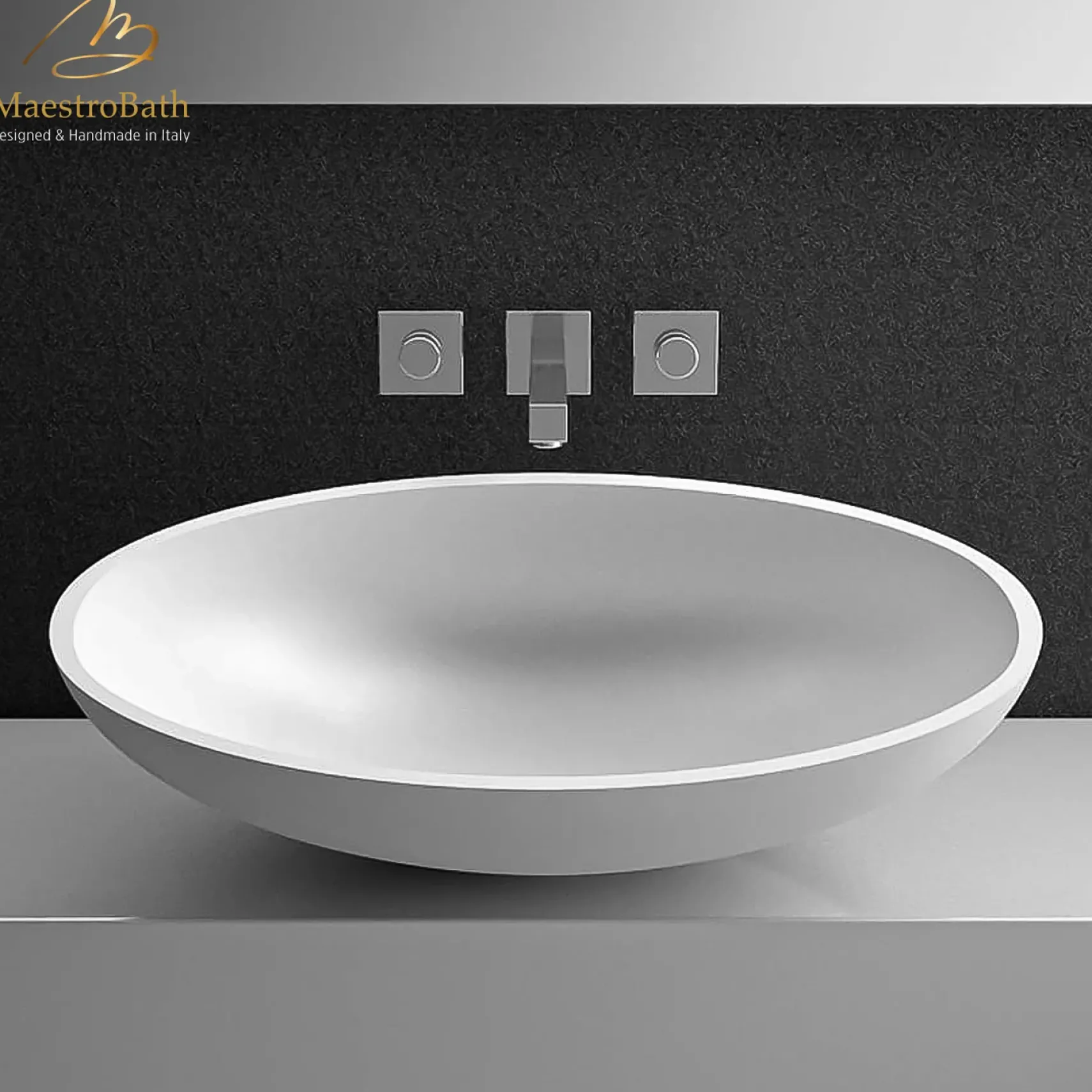 MaestroBath 16" Vetro Cigno Max Vessel ADA Oval Bathroom Sink, White, Resin and Glass, Matt White, VET-CIM-WHT