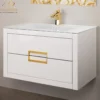 MaestroBath Dante 32" Modern Bathroom Vanity, White and Gold, Wall-mounted, Glass Top: Integrated, Wood, VANK-DNTI-WG8