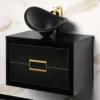 MaestroBath Dante 32" Modern Bathroom Vanity, Black and Gold, Wall-mounted, Glass Top: Flat, Wood, VANK-DNT-BG8