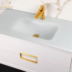 MaestroBath Dante 40" Modern Bathroom Vanity, White and Gold, Wall-mounted, Glass Top: Integrated, Wood, VANK-DNTI-WG10