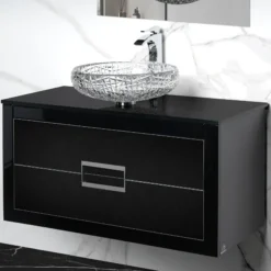 MaestroBath Dante 40" Modern Bathroom Vanity, Black and Silver, Wall-mounted, Glass Top: Flat, Wood, VANK-DNT-BS10