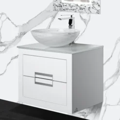 MaestroBath Dante 24" Modern Bathroom Vanity, White and Silver, Wall-mounted, Glass Top: Flat, Wood, VANK-DNT-WS6