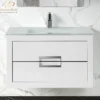 MaestroBath Dante 32" Modern Bathroom Vanity, White and Silver, Wall-mounted, Glass Top: Integrated, Wood, VANK-DNTI-WS8