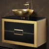 MaestroBath Dante 32" Modern Bathroom Vanity, Gold and Black, Wall-mounted, Glass Top: Flat, Wood, VANK-DNT-GL8
