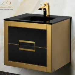 MaestroBath Dante 24" Modern Bathroom Vanity, Gold and Black, Wall-mounted, Glass Top: Integrated, Wood, VANK-DNTI-GL6
