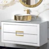 MaestroBath Dante 40" Modern Bathroom Vanity, White and Gold, Wall-mounted, Glass Top: Flat, Wood, VANK-DNT-WG10