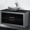MaestroBath Dante 40" Modern Bathroom Vanity, Silver and Black, Wall-mounted, Glass Top: Flat, Wood, VANK-DNT-SL10