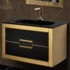 MaestroBath Dante 32" Modern Bathroom Vanity, Gold and Black, Wall-mounted, Glass Top: Integrated, Wood, VANK-DNTI-GL8