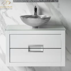 MaestroBath Dante 40" Modern Bathroom Vanity, White and Silver, Wall-mounted, Glass Top: Flat, Wood, VANK-DNT-WS10