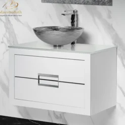 MaestroBath Dante 40" Modern Bathroom Vanity, White and Silver, Wall-mounted, Glass Top: Flat, Wood, VANK-DNT-WS10