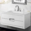 MaestroBath Dante 40" Modern Bathroom Vanity, White and Silver, Wall-mounted, Glass Top: Integrated, Wood, VANK-DNTI-WS10