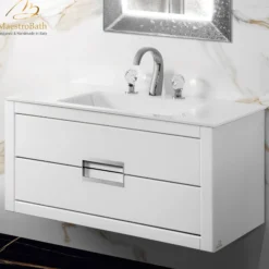 MaestroBath Dante 40" Modern Bathroom Vanity, White and Silver, Wall-mounted, Glass Top: Integrated, Wood, VANK-DNTI-WS10
