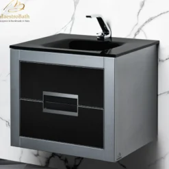 MaestroBath Dante 24" Modern Bathroom Vanity, Silver and Black, Wall-mounted, Glass Top: Integrated, Wood, VANK-DNTI-SL6