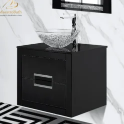 MaestroBath Dante 24" Modern Bathroom Vanity, Black and Silver, Wall-mounted, Glass Top: Flat, Wood, VANK-DNT-BS6