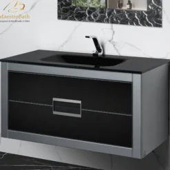 MaestroBath Dante 40" Modern Bathroom Vanity, Silver and Black, Wall-mounted, Glass Top: Integrated, Wood, VANK-DNTI-SL10