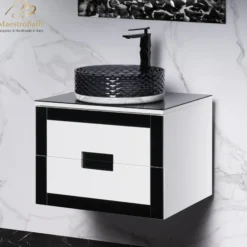 MaestroBath Petalo Luxury Bathroom Vanity, Black and White, 24, Wood, VAN-PTL24-BLW