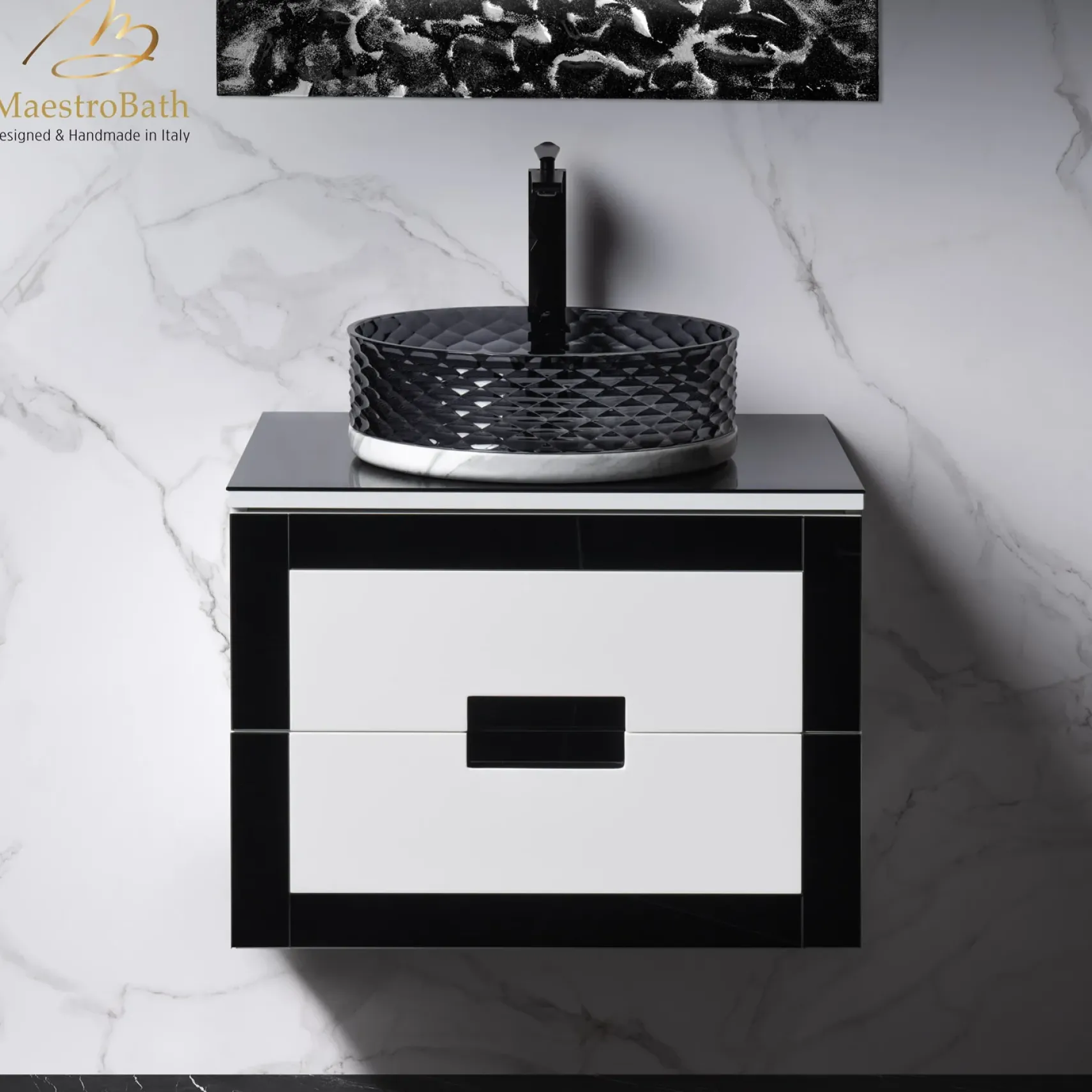 MaestroBath Petalo Luxury Bathroom Vanity, Black and White, 24, Wood, VAN-PTL24-BLW