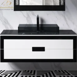 MaestroBath Petalo Luxury Bathroom Vanity, Black and White, 48", Wood, VAN-PTL48-BLW